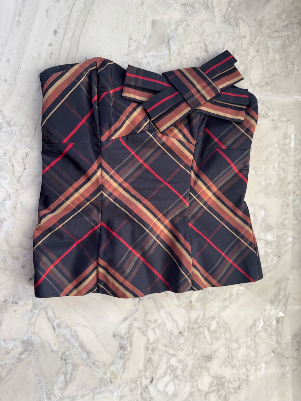 Moda International Plaid Bow Corset Top - Black, Red & Tan